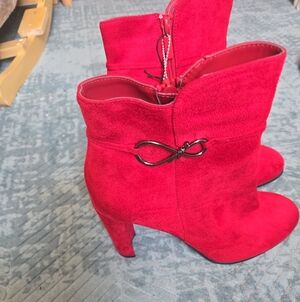 Impo Red Suede Mid‑Calf High Heel Booties